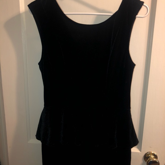 Guess Black Dress - Velvet Peplum Mesh Back Chic - Picture 3 of 11